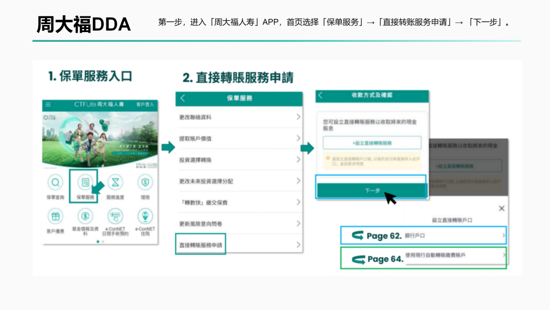 周大福人寿APP首页:保单服务、直接转账服务申请入口